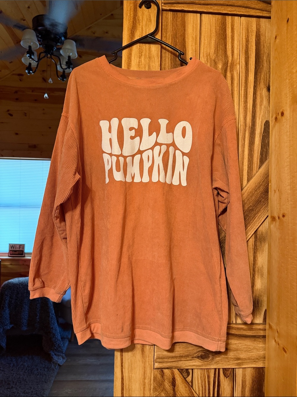 Hello Pumpkin Long-Sleeve Crewneck Sweater - Rust Orange